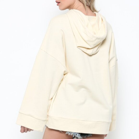 NWOT Cream Colored Oversized Flower Embroidered Hoodie - Picture 2 of 3